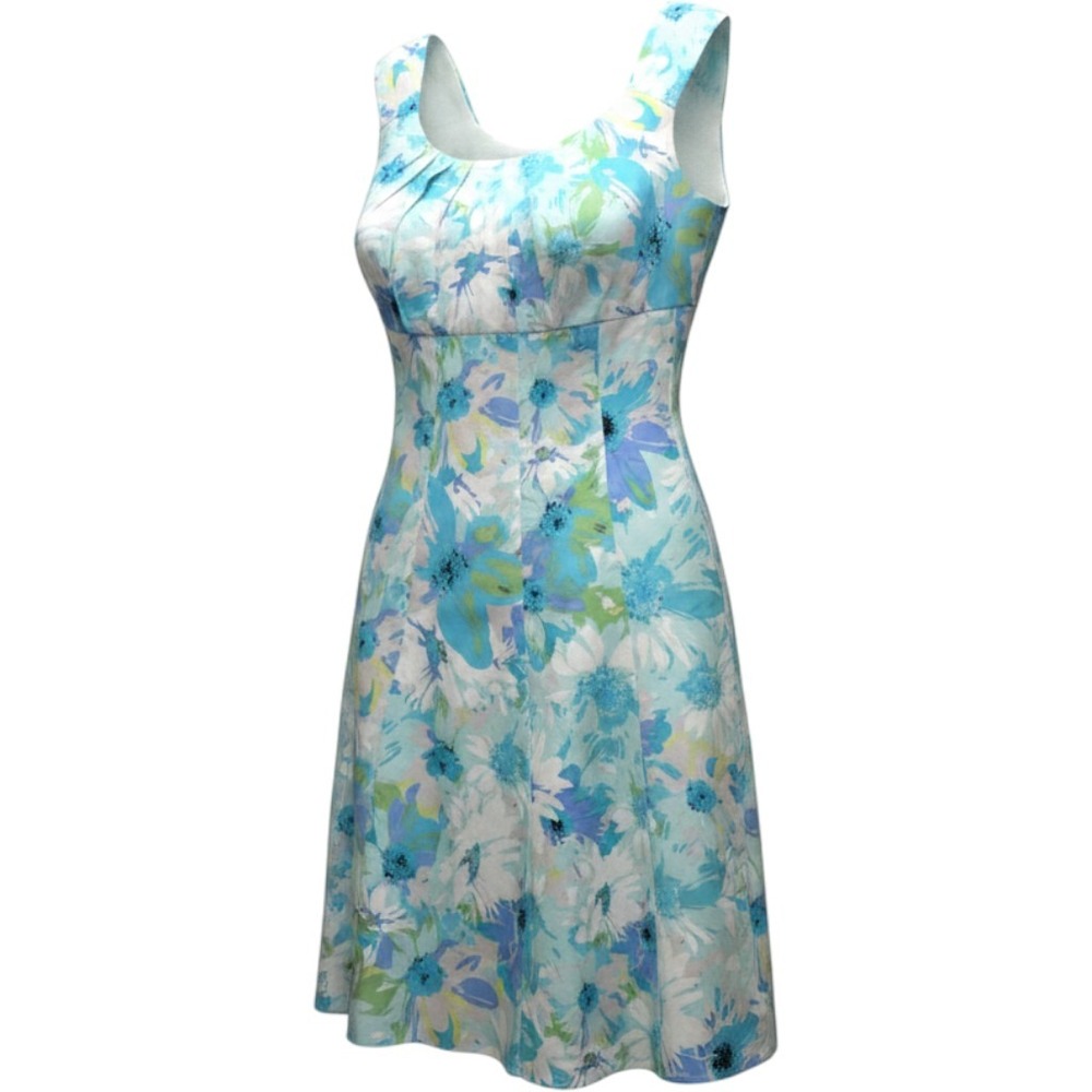 Dressbarn Women Blue Green Floral Sleeveless Fit Flare Dress 18W Cotton Blend